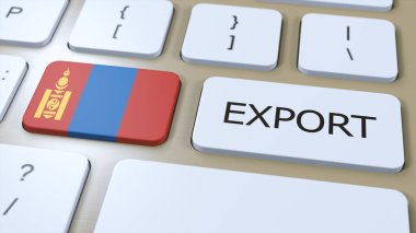 Moğolistan İhracat 3D Resim. Ülke Bayrağı ve Düğmesi.