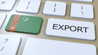 Türkmenistan İhracat 3D Resim. Ülke Bayrağı ve Düğmesi.