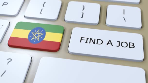 Ethiopië Nationale Vlag Met Tekst Vind Een Baan Land Concept — Stockvideo