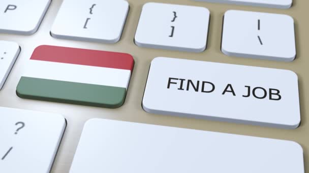 Bandera Nacional Hungría Con Texto Encontrar Trabajo Country Concept Animation — Vídeo de stock