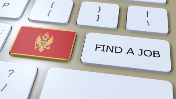 Черногорский Национальный Флаг Текстом Найти Работу Анимации Концепции Страны — стоковое видео