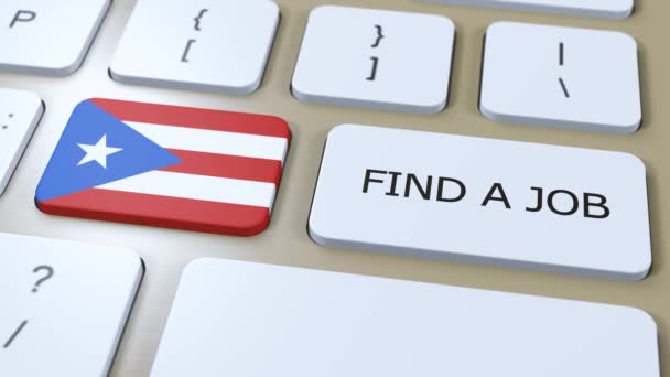 Bandeira Nacional Porto Rico Com Texto Procurar Emprego País Conceito — Vídeo de Stock