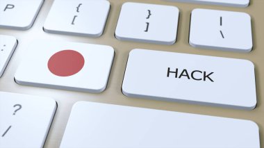 Japonya Ülke Hacklemesi ya da Hacker Attack 3D Illustration. Ülke Ulusal Bayrağı.