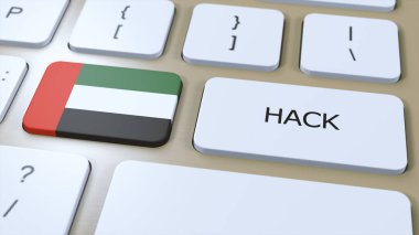 BAE Birleşik Arap Emirlikleri Ülke Hacklemesi veya Hacker Attack 3D Illustration. Ülke Ulusal Bayrağı.