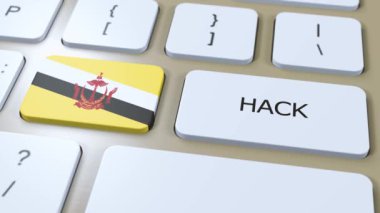 Brunei Ülke Hack 'i veya Hacker Attack Animasyonu. Ülke Ulusal Bayrağı.