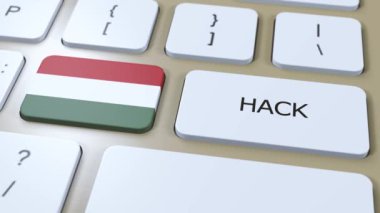 Macaristan Ülke Hacklemesi ya da Hacker Attack Animasyonu. Ülke Ulusal Bayrağı.