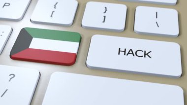 Kuveyt Ülke Hacklemesi ya da Hacker Saldırı Animasyonu. Ülke Ulusal Bayrağı.