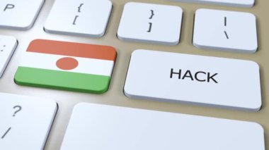 Nijer Hack of Country veya Hacker Attack Animasyon. Ülke Ulusal Bayrağı.