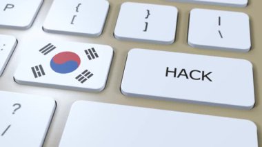 Güney Kore Hack of Country veya Hacker Attack Animasyon. Ülke Ulusal Bayrağı.