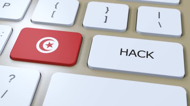 Tunisia Hack Country Hacker Attack Animation Country National Flag — Stock Video