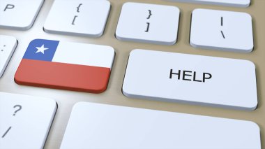 Şili Yardım Konsepti. 3D Illustration. Düğme Üzerine Metin Yazılı Ülke Bayrağı.