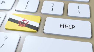 Brunei Animasyon 'a Yardım Ediyor. Düğme Üzerine Metin Yazılı Ülke Bayrağı.