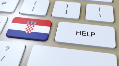 Hırvatistan Animasyona Yardım Ediyor. Düğme Üzerine Metin Yazılı Ülke Bayrağı.