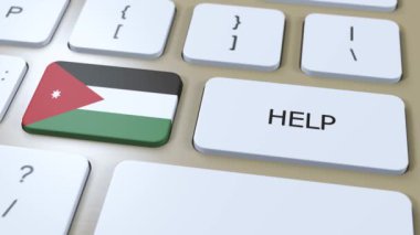 Jordan Animasyon 'a Yardım Et. Düğme Üzerine Metin Yazılı Ülke Bayrağı.