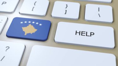 Kosova Animasyona Yardım Ediyor. Düğme Üzerine Metin Yazılı Ülke Bayrağı.