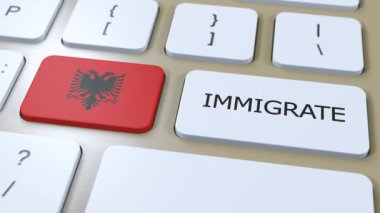 Arnavutluk Göçmenlik Kavramı Animasyonu. Tuş Üzerinde Metin Göç Olan Ülke Bayrağı.