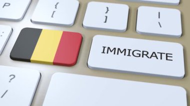 Belçika Göçmenlik Animasyonu. Tuş Üzerinde Metin Göç Olan Ülke Bayrağı.