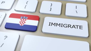 Hırvatistan Göçmenlik Kavramı Animasyonu. Tuş Üzerinde Metin Göç Olan Ülke Bayrağı.