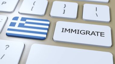 Yunanistan Göçmenlik Kavramı Animasyonu. Tuş Üzerinde Metin Göç Olan Ülke Bayrağı.