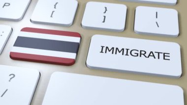 Tayland Göçmenlik Animasyonu. Tuş Üzerinde Metin Göç Olan Ülke Bayrağı.
