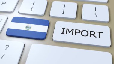 El Salvador İthalat 3D animasyon. Ülke Bayrağı ve Düğmesi.