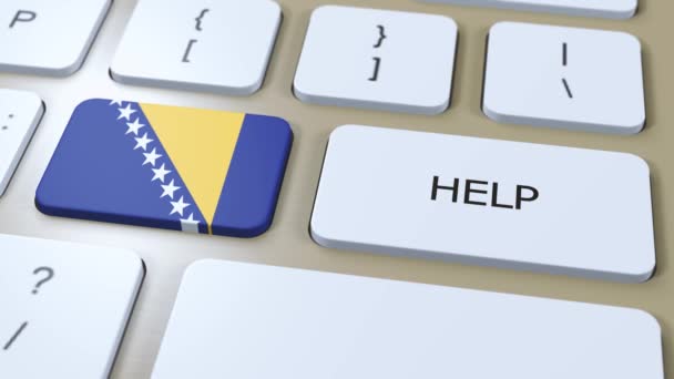 Босния Герцеговина Помогают Концептуальной Анимации Флаг Страны Текстом Кнопке — стоковое видео