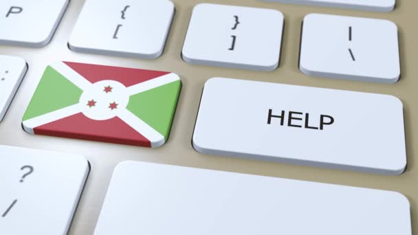 Burundi Pomoc Concept Animation Flaga Kraju Tekstem Przycisku — Wideo stockowe