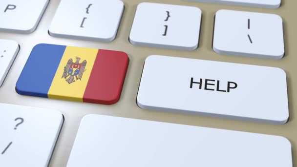 Mołdawia Pomoc Concept Animation Flaga Kraju Tekstem Przycisku — Wideo stockowe