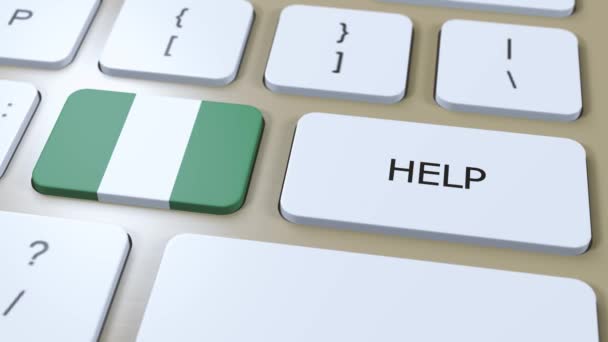Nigeria Ayuda Concepto Animación Bandera País Con Texto Botón — Vídeo de stock