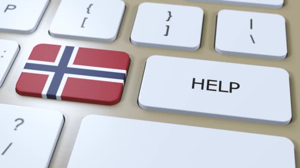 Norwegen Hilfe Konzeptanimation Länderfahne Mit Text Auf Knopf — Stockvideo