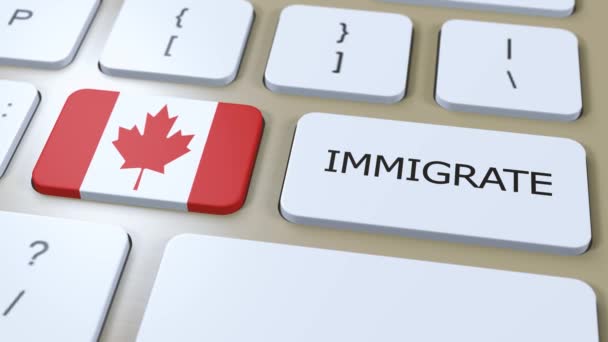 Kanada Immigration Konzept Animation Länderfahne Mit Text Auf Knopf — Stockvideo
