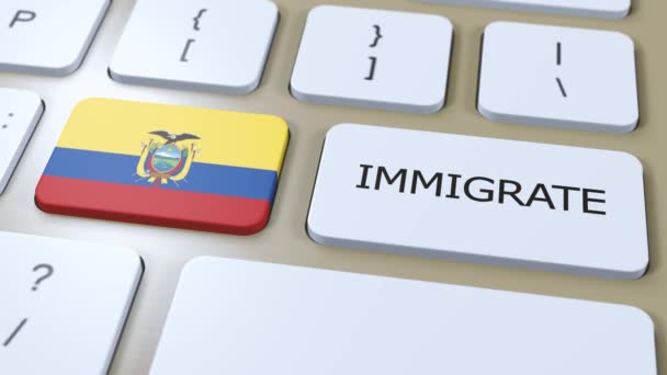 Ecuador Bevándorlási Koncepció Animáció Ország Zászló Szöveges Bevándorlás Gomb — Stock videók