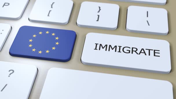 Koncepcja Imigracyjna Europa Animacja Flaga Kraju Tekstem Imigracja Przycisku — Wideo stockowe