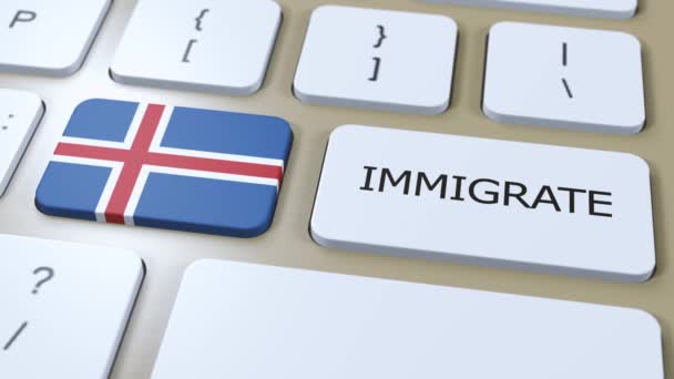 Islândia Conceito Imigração Animação Bandeira País Com Texto Imigrar Botão — Vídeo de Stock