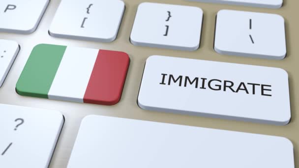 Itália Imigração Concept Animation Bandeira País Com Texto Imigrar Botão — Vídeo de Stock