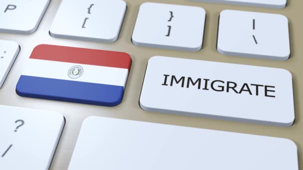 Paraguay Bevándorlási Koncepció Animáció Ország Zászló Szöveges Bevándorlás Gomb — Stock videók