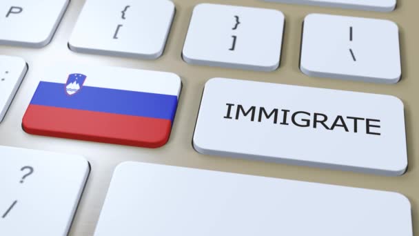 Słowenia Koncepcja Imigracyjna Animacja Flaga Kraju Tekstem Imigracja Przycisku — Wideo stockowe