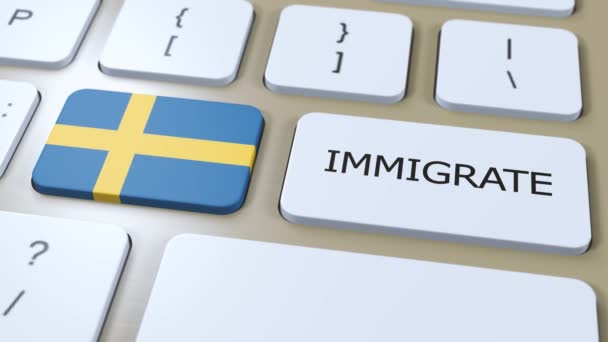 Sweden Immigration Concept Animation Country Flag Text Immigrate Button — Stock Video