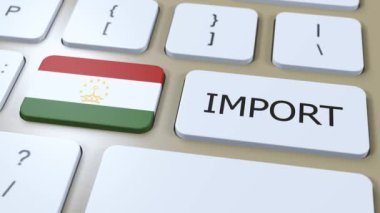 Tacikistan İthalat 3D animasyon. Ülke Bayrağı ve Düğmesi.
