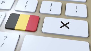 Belçika Ulusal Bayrak ve Çapraz veya Düğmesiz 3D Canlandırma.