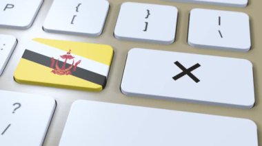 Brunei Ulusal Bayrak ve Haç veya Düğmesiz 3D Canlandırma.