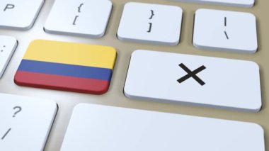 Kolombiya Ulusal Bayrak ve Çapraz veya Düğmesiz 3D Canlandırma.
