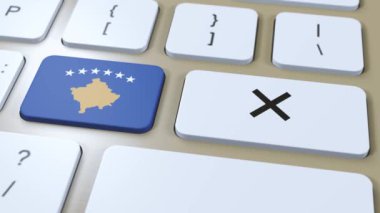 Kosova Ulusal Bayrağı ve Çapraz veya Düğmesiz 3D Canlandırma.