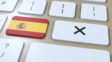 İspanya Ulusal Bayrak ve Haç veya Düğmesiz 3D Canlandırma.