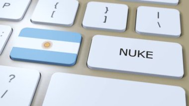 Arjantin Ulusal Bayrak ve Metin Bombası. Ülke Nükleer Silah Kullanımı Konsepti 3B Canlandırma.