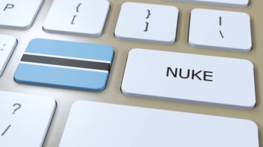 Botswana Ulusal Bayrak ve Metin Bombası. Ülke Nükleer Silah Kullanımı Konsepti 3B Canlandırma.
