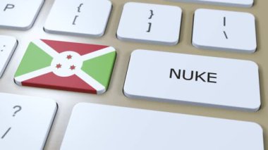 Burundi Ulusal Bayrak ve Metin Bombası. Ülke Nükleer Silah Kullanımı Konsepti 3B Canlandırma.