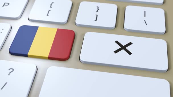 Rumänische Nationalflagge Und Kreuz Oder Keine Schaltfläche Animation — Stockvideo