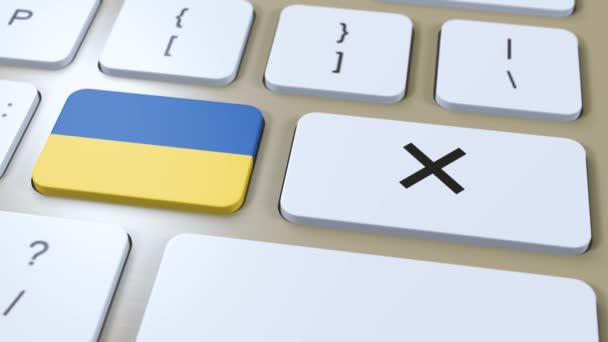 Ukrainische Nationalflagge Und Kreuz Oder Keine Schaltfläche Animation — Stockvideo