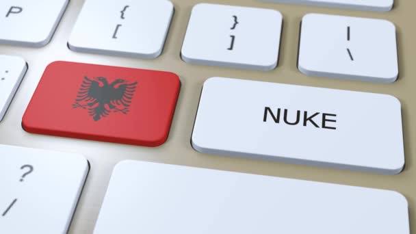 Albania National Flag Text Nuke Country Using Nuclear Weapon Concept — Stock Video
